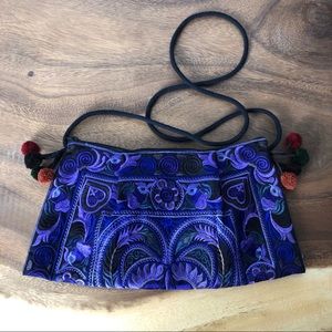Embroidered purple Boho across body Bag or Clutch